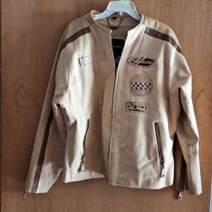 TANNERS Avenue Light Beige Bomber Jacket with Dark Stripes and Patches 5XL